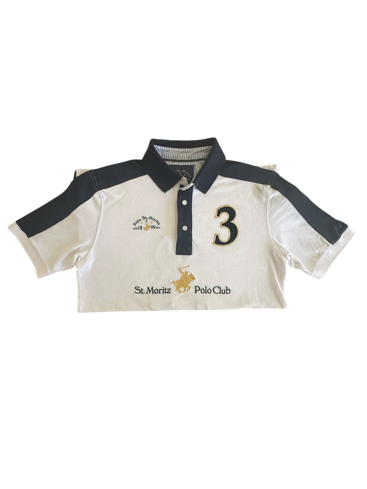 Polo Shirt Branca/Azul Marinho Esportiva