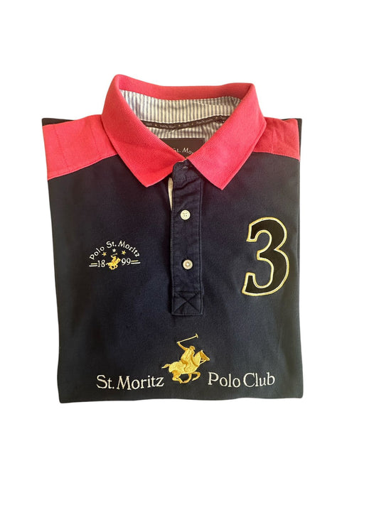 Polo Shirt Azu Marinho/Rosa Esportiva